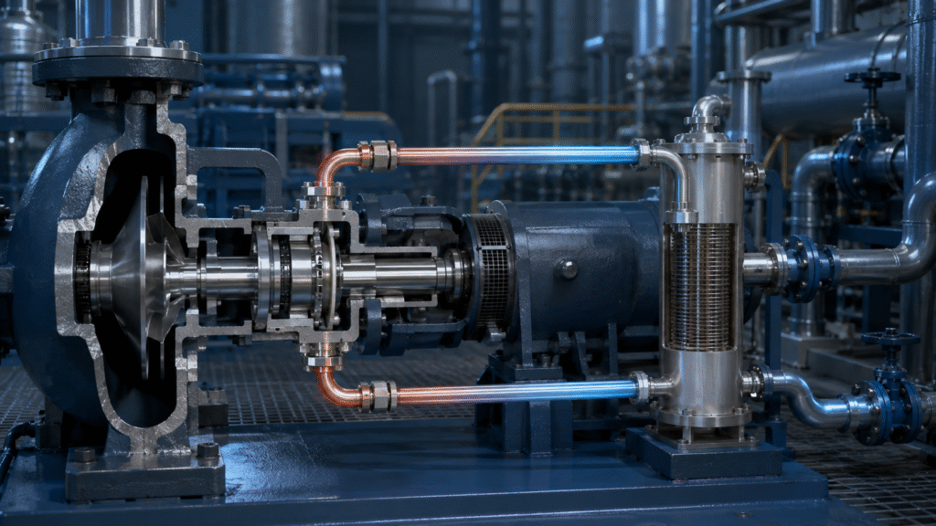 API Plan 23 cooling system for a boiler feed pump mechanical seal