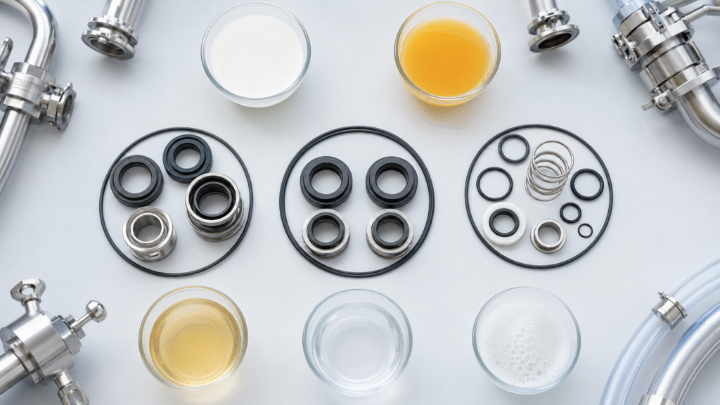 CIP-compatible seal materials for dairy and beverage pumps