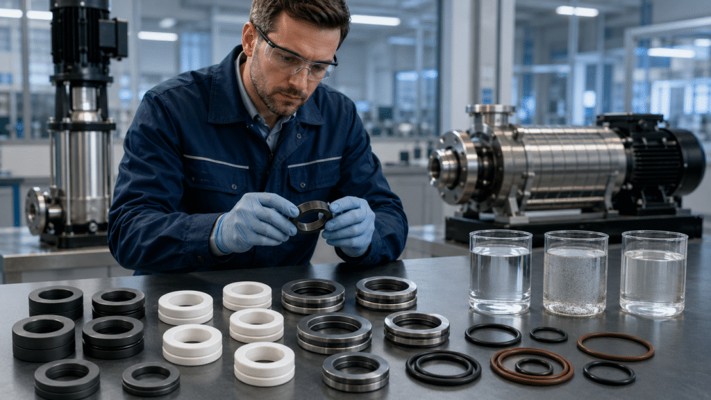 Mechanical seal face and elastomer selection for CNP multistage pumps