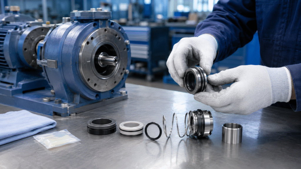 Correct installation check for clean pump mechanical seal faces and O-rings