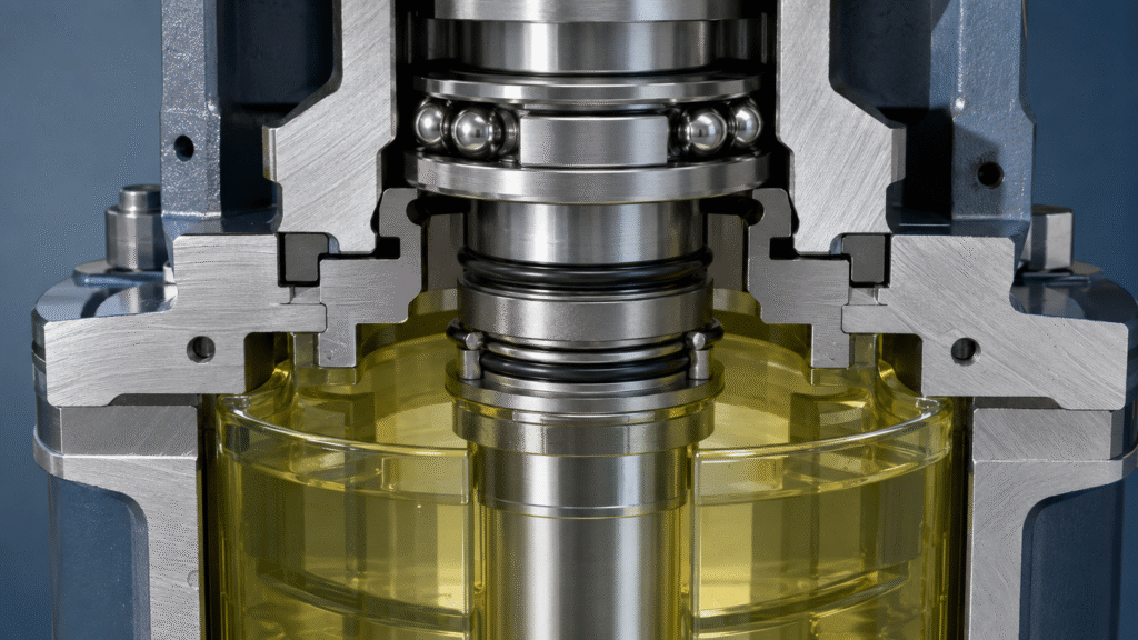 Flygt pump mechanical seals beside a clean buffer fluid chamber