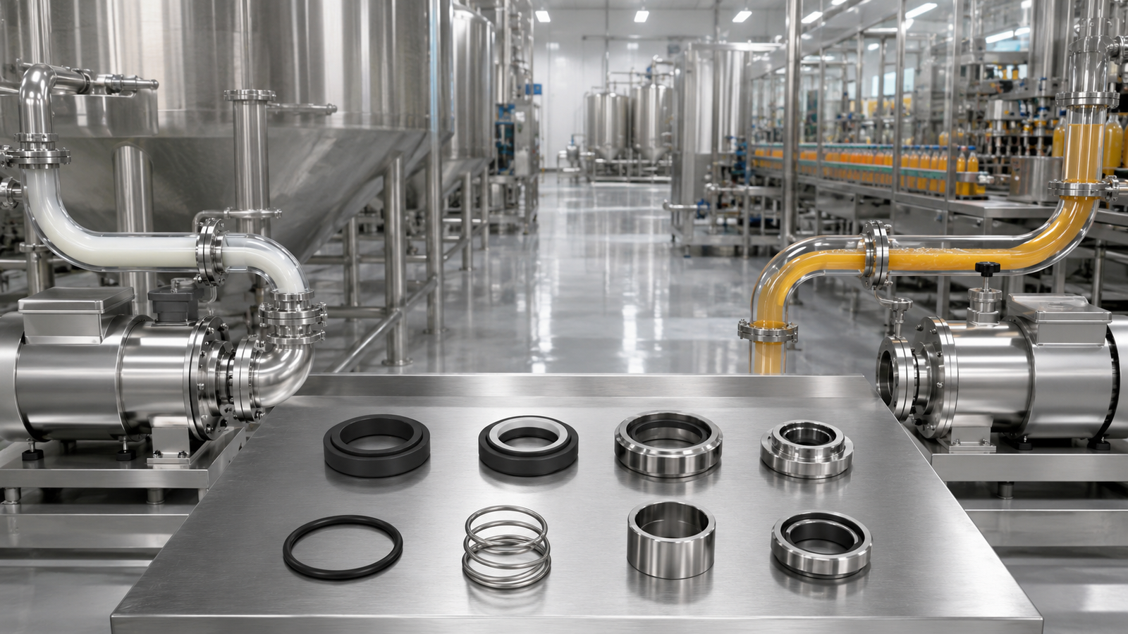 Food-grade mechanical seals for dairy and beverage pumps