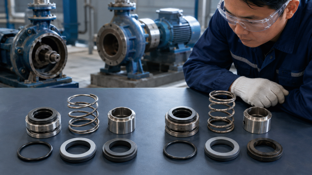 Hot water pump mechanical seal materials and thermal damage inspection