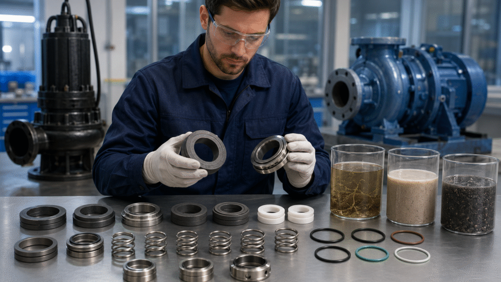 Mechanical seal material selection for abrasive slurry pump operation