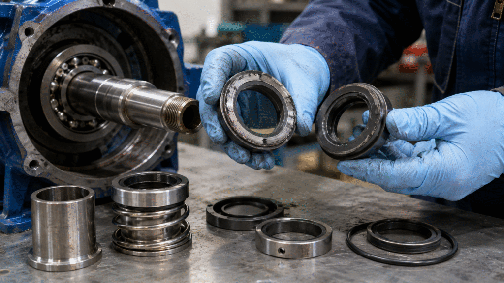 Mechanical seal face damage with uneven wear caused by excessive pump vibration