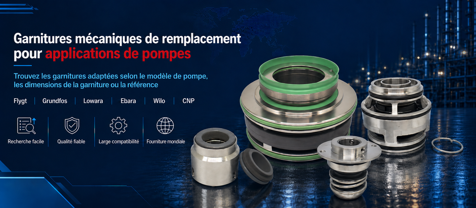 Garnitures mécaniques de remplacement pour différentes applications de pompage industriel